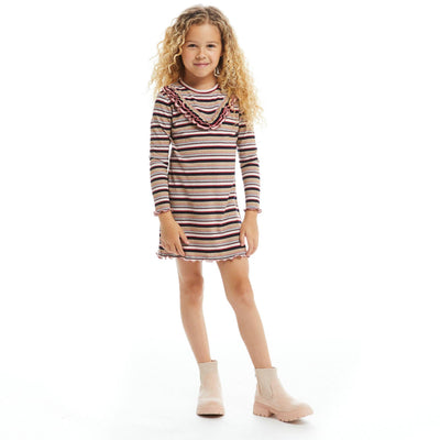 Stripe Rib Knit Dress w Ruffle