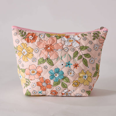 Bloom Floral Cosmetic Bag Quilted Makeup Bag - Toiletry Bag