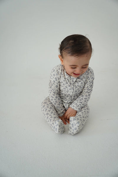 Vintage Blue Floral Bamboo Footie