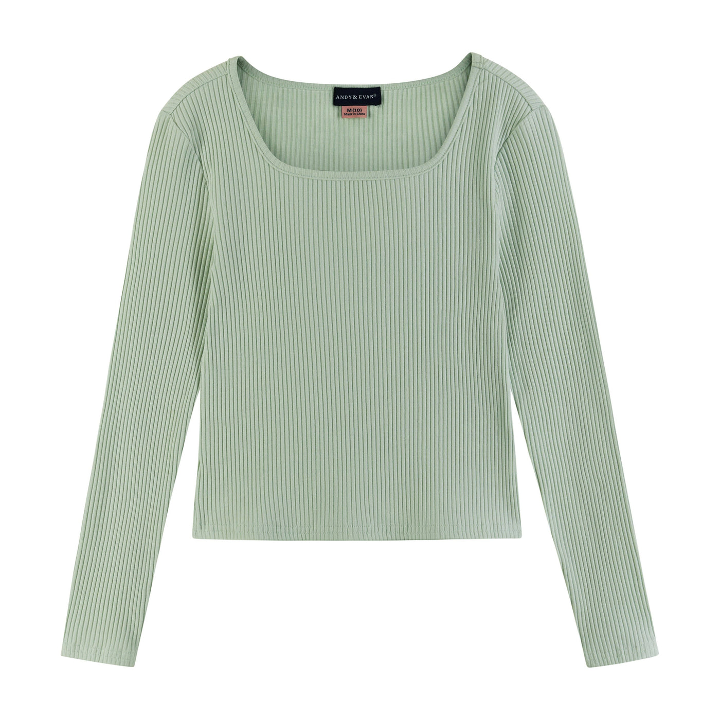 Long Sleeve Rib Knit Top | Light Green