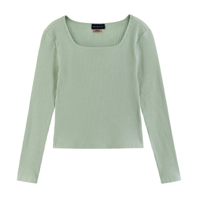 Long Sleeve Rib Knit Top | Light Green