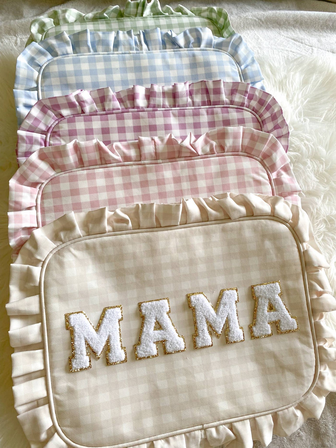 Gingham Ruffle Cosmetic Pouch