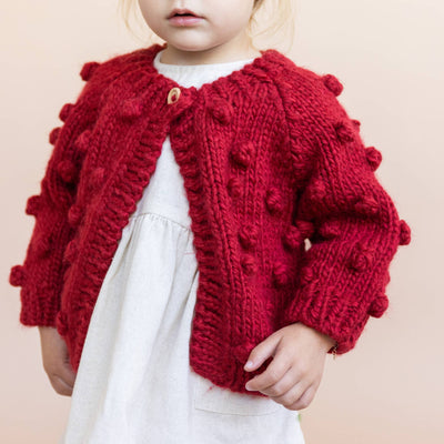 Popcorn Sweater Red Baby Cardigan