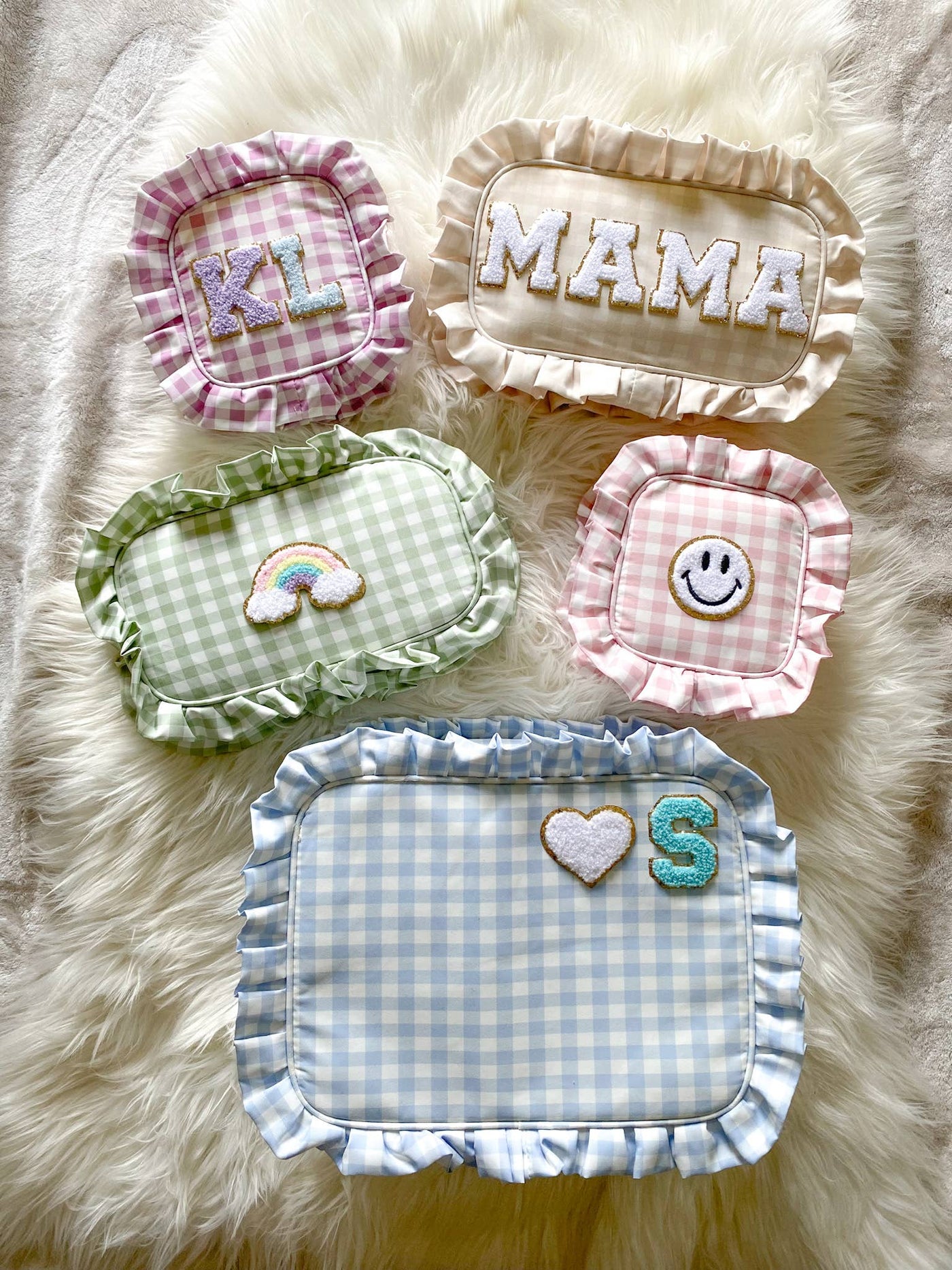 Gingham Ruffle Cosmetic Pouch