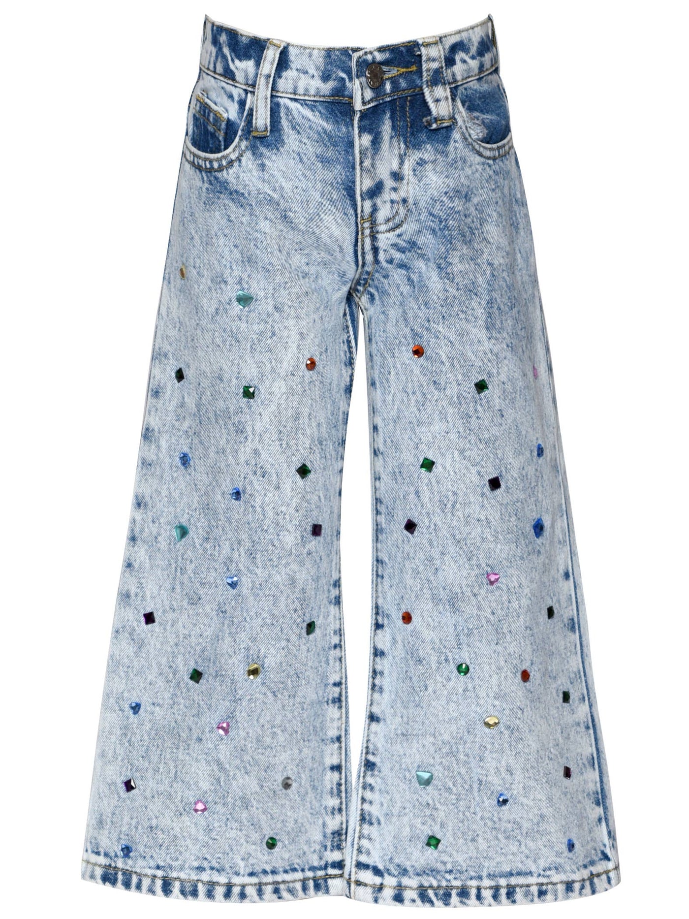 Acid Wash Rhinestone Denim Pants