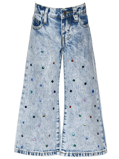 Acid Wash Rhinestone Denim Pants