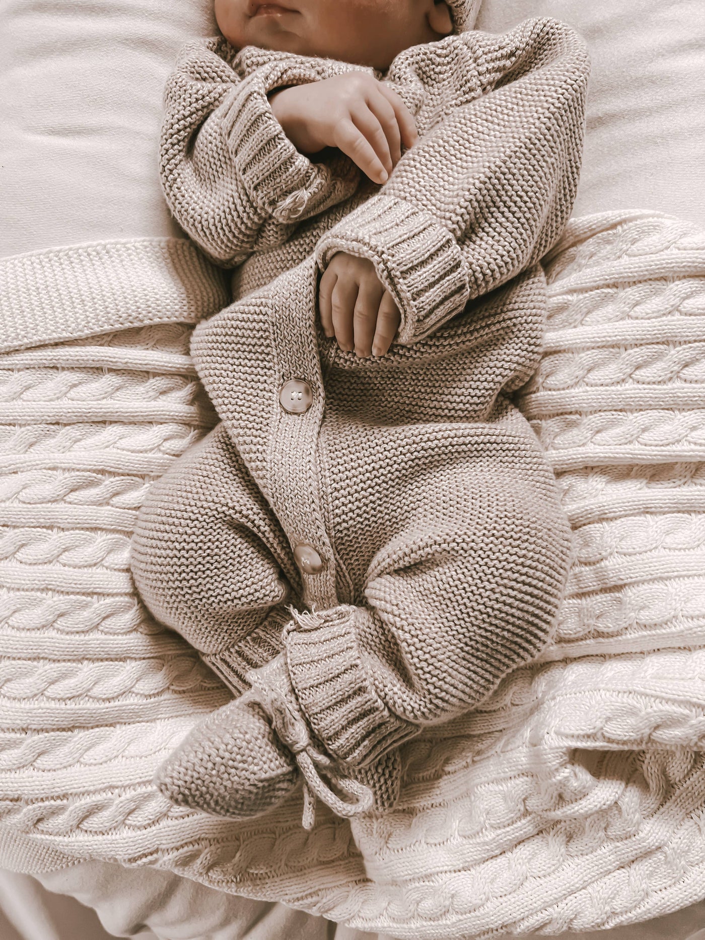Classic Purl Knit Jumpsuit and Booties | Heather Beige