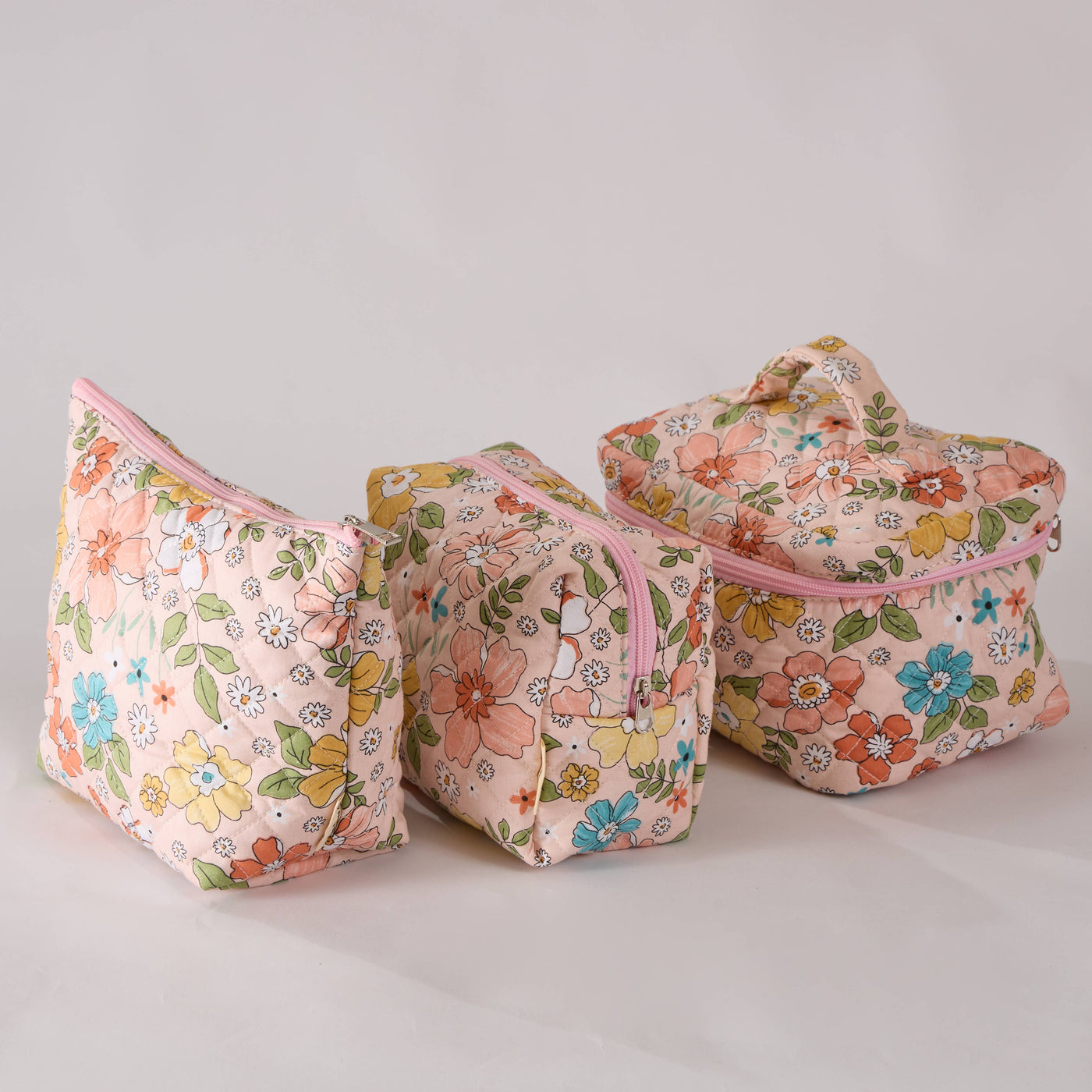 Bloom Floral Cosmetic Bag Quilted Makeup Bag - Toiletry Bag