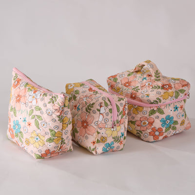 Bloom Floral Cosmetic Bag Quilted Makeup Bag - Toiletry Bag