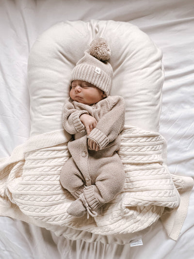 Classic Purl Knit Jumpsuit and Booties | Heather Beige