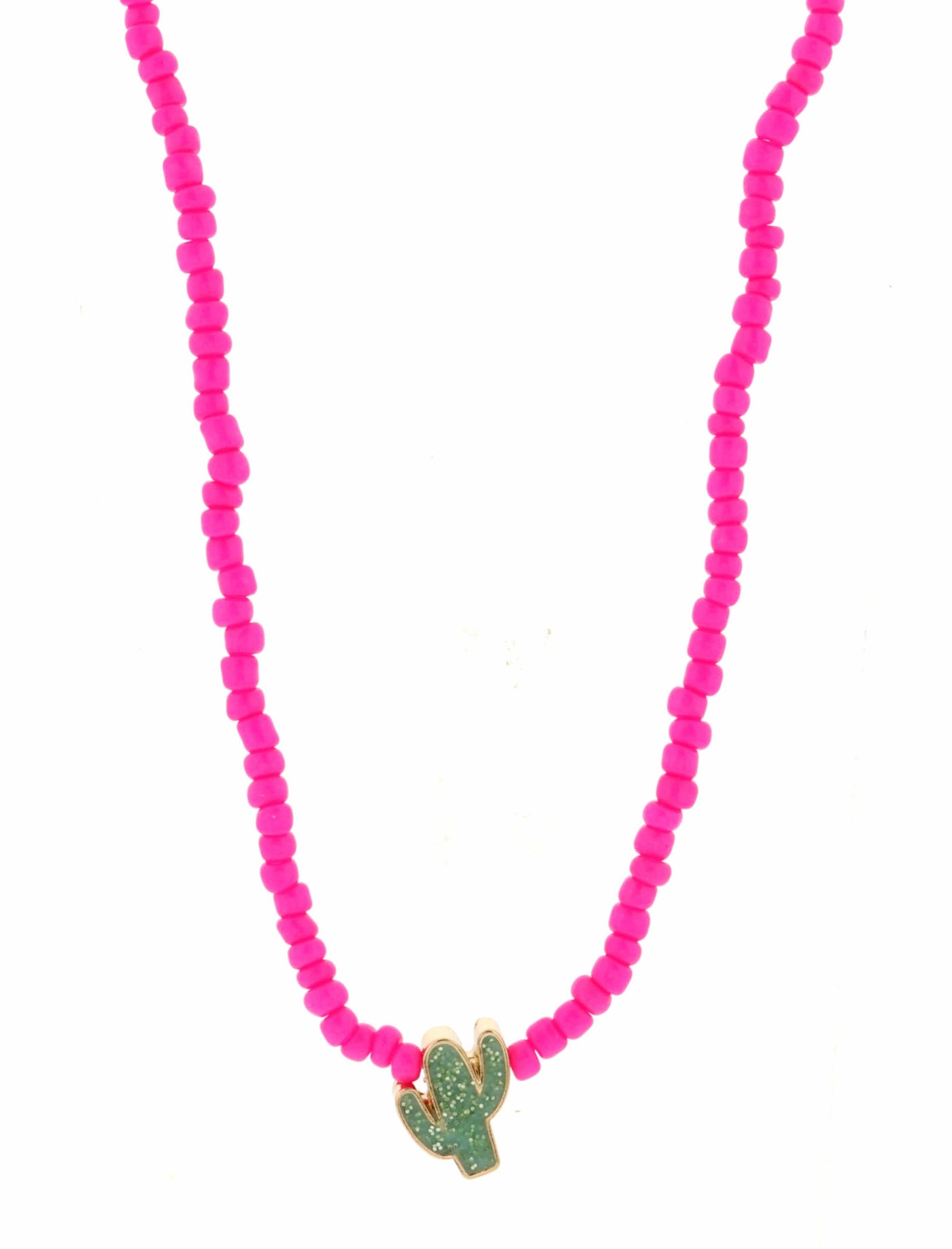 Hot Pink Bead with Cactus Necklace