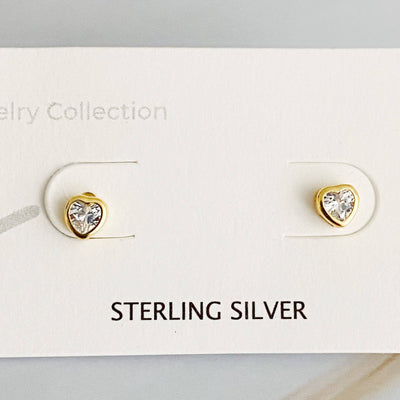 Tiny Shape Stud Sterling Silver Earrings | Sparkle Heart