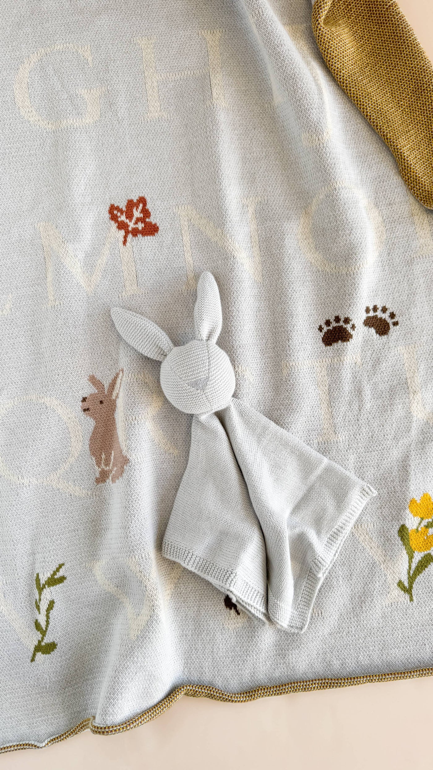 Lovey Bunny Grey Organic Cotton Baby Blanket