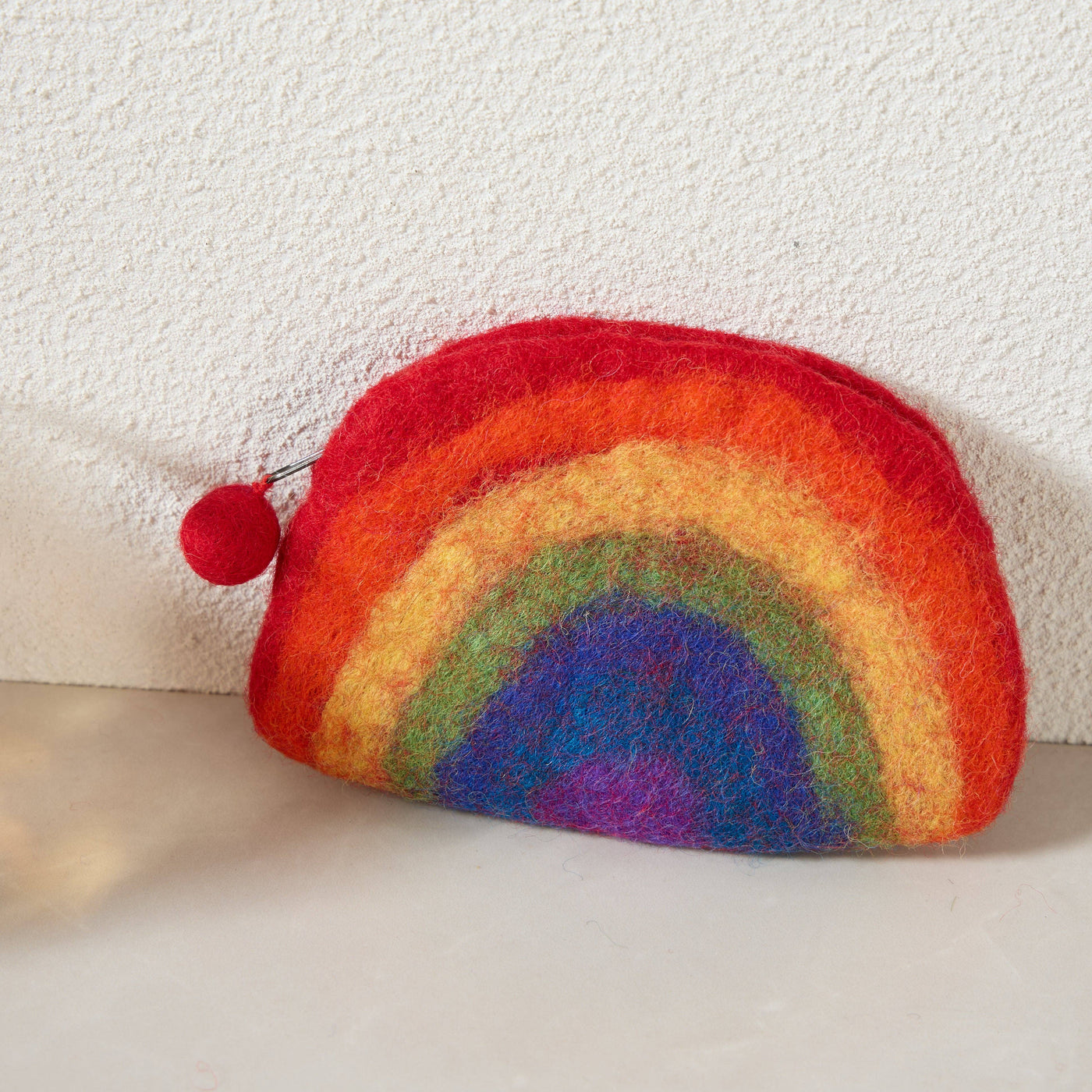 Handmade Wool Felt pouch Hand Carry Coin Purse - Rainbow