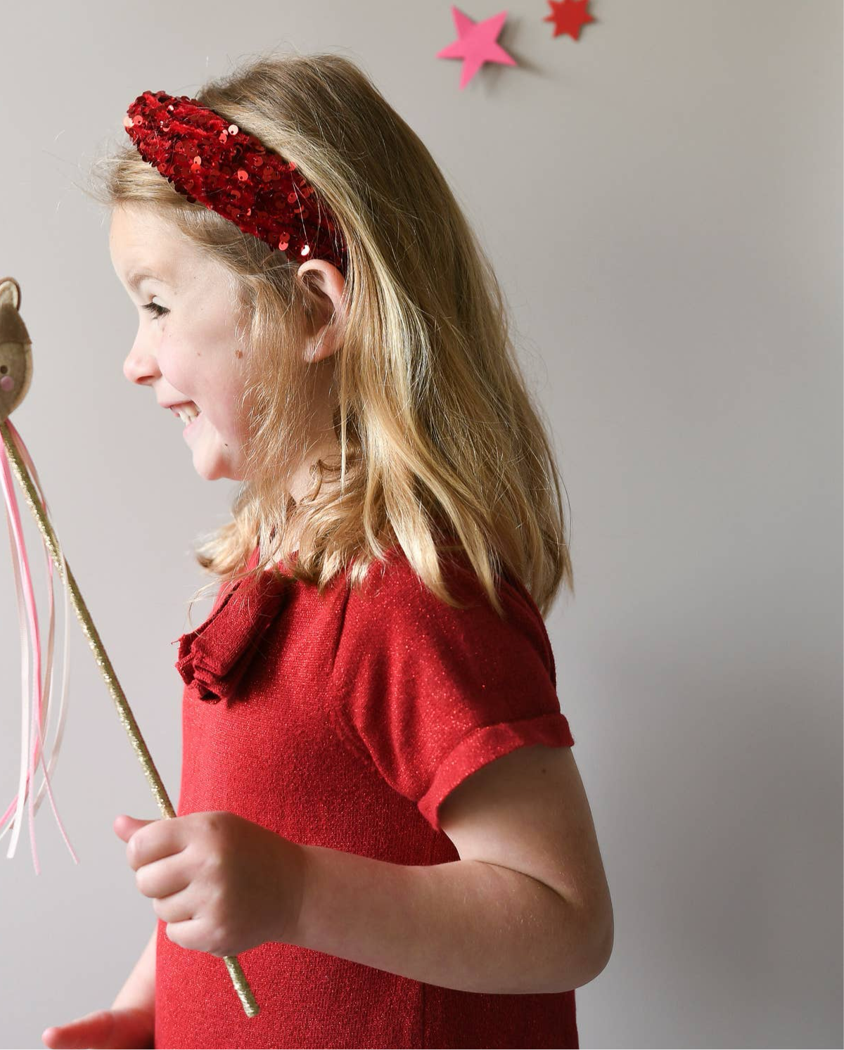 Sequin Velvet Headband | Red