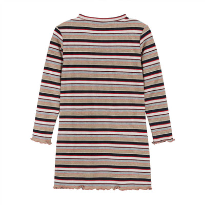 Stripe Rib Knit Dress w Ruffle