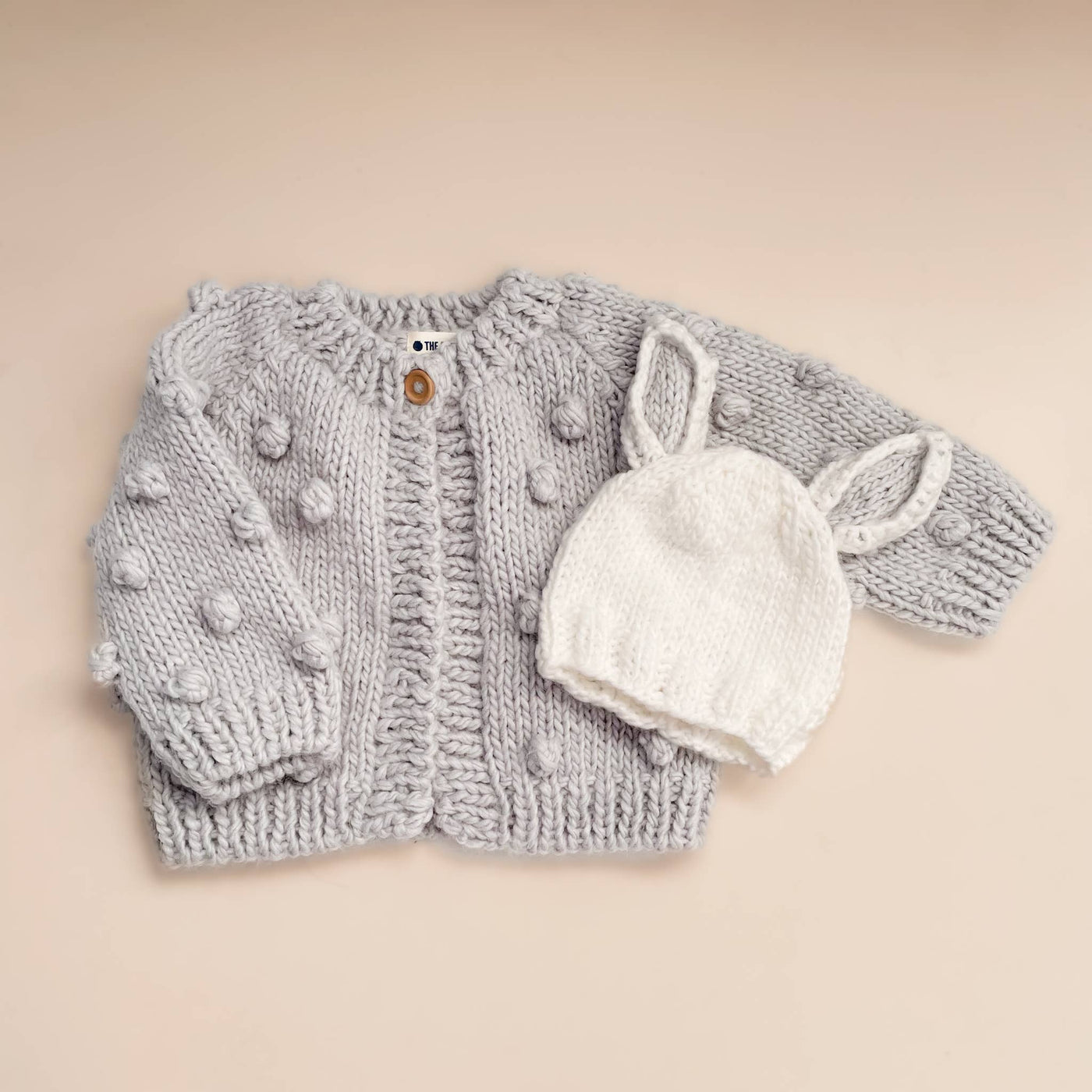 Bunny White and Bowie Grey Baby Hat
