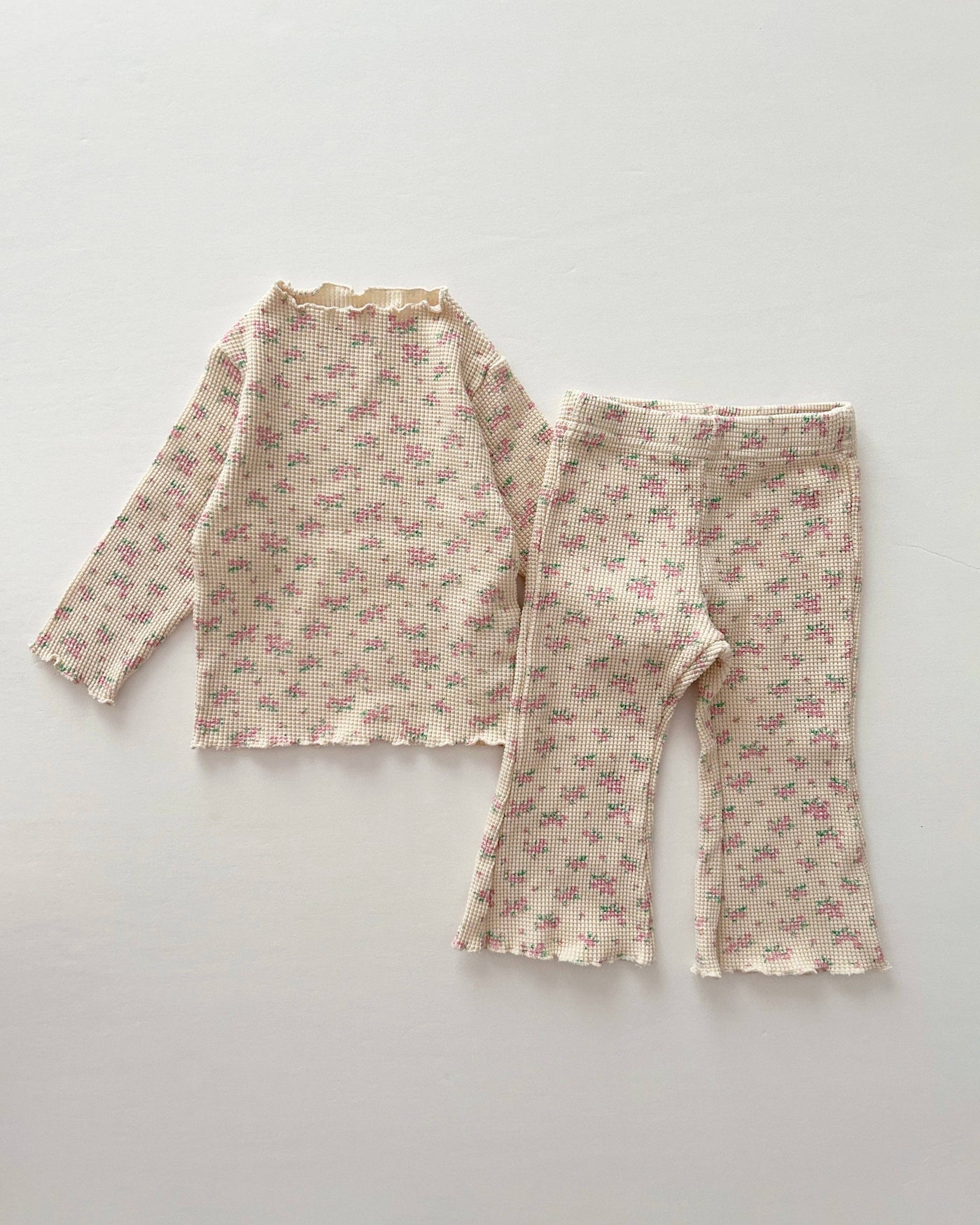 Waffle Flare Pants | Pink Floral