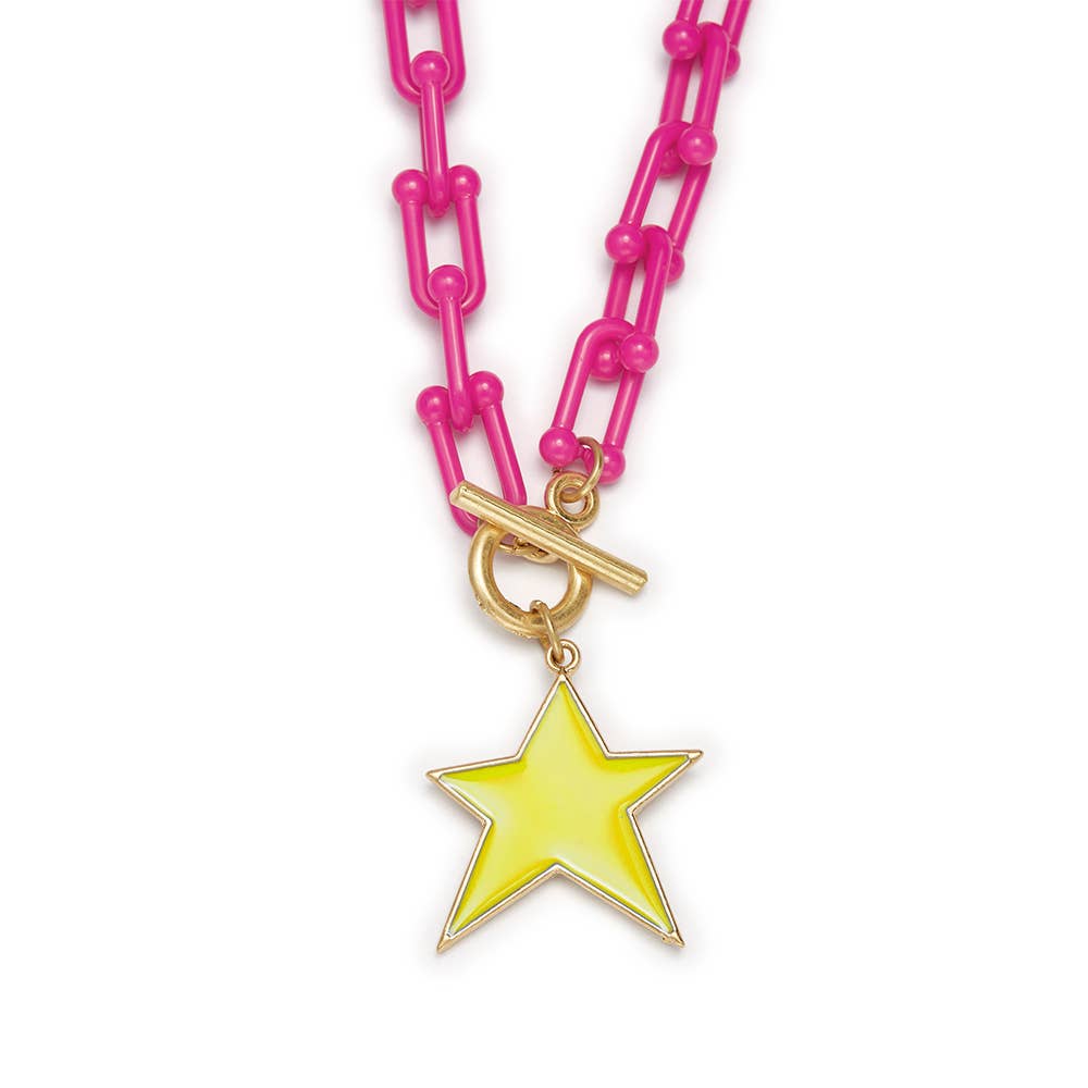 Yellow Star Charm on Hot Pink Chain