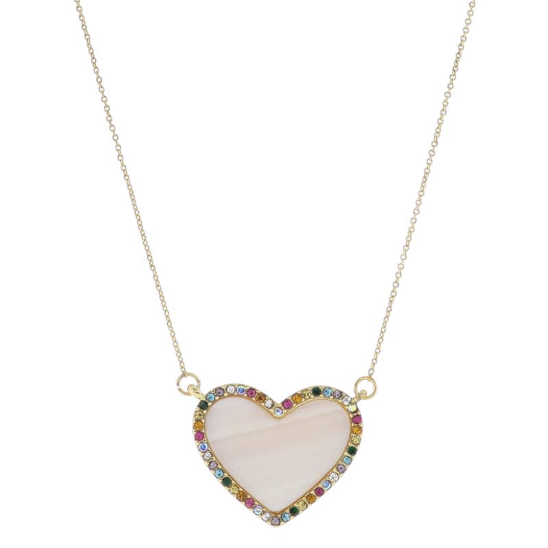 18K Gold Plated Shell Inlay Heart with Crystal Edge Necklace