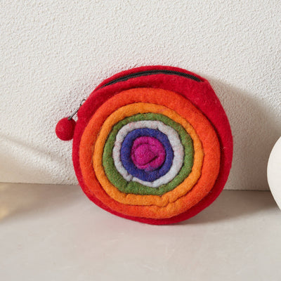 Handmade Wool Felt pouch Hand Carry Coin Purse - Rainbow