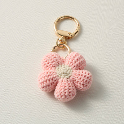 Hand-Knitted Pink Flower Keychain for a Romantic Feel