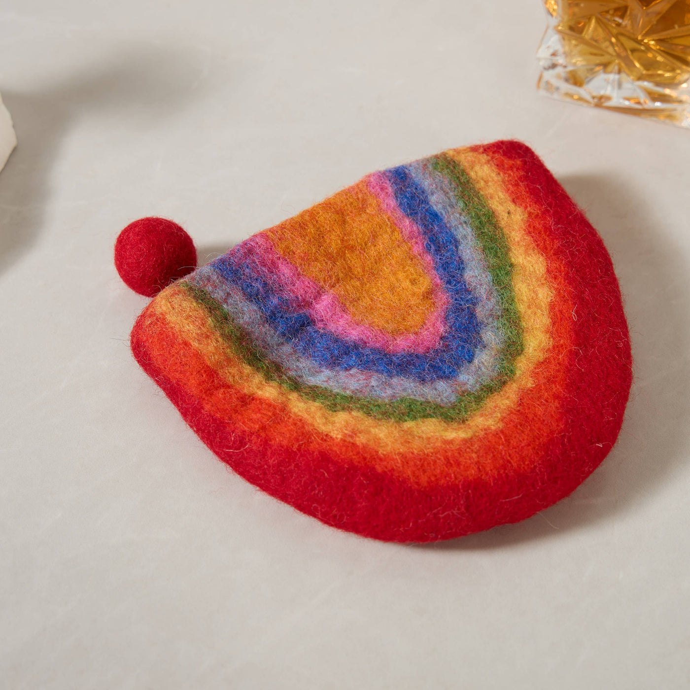 Handmade Wool Felt pouch Hand Carry Coin Purse - Rainbow