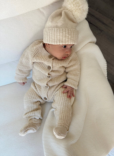 Classic Chunky Knit Jumpsuit and Booties | French Cream