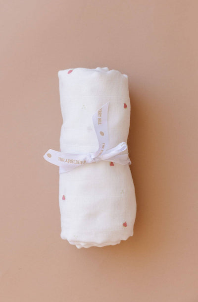 Pink Strawberry Organic Muslin Baby Swaddle Blanket