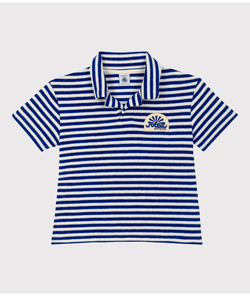 Short Sleeve Terry Striped Polo | Blue White