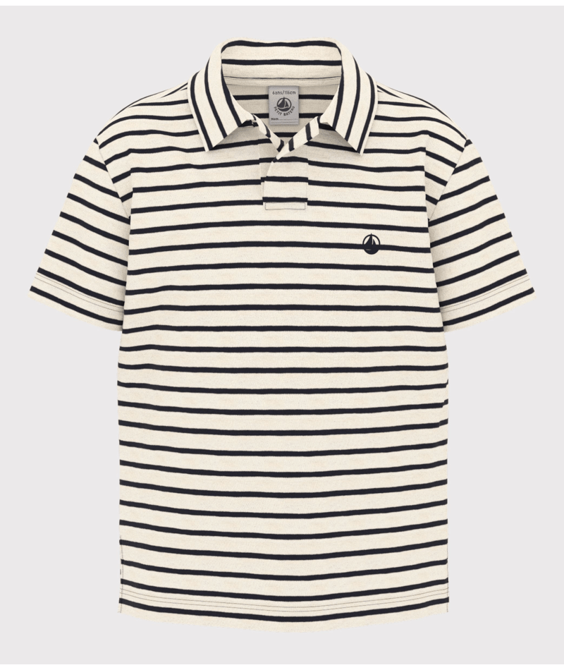 Short Sleeve Striped Polo | Cream and Navy