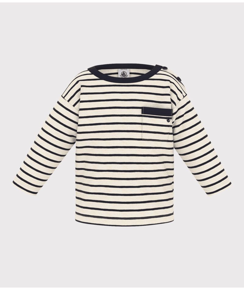 Baby Long Sleeve Striped Tee With Pocket | Cream Navy