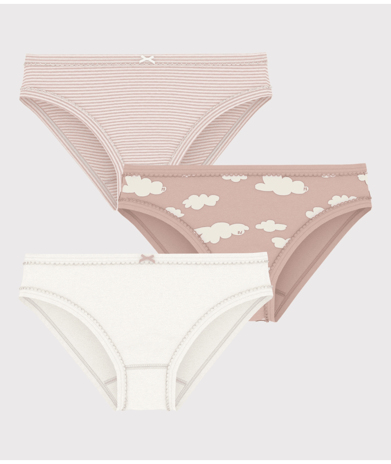 Girls Cloud Print Underwear (3 Pack) | White Pink