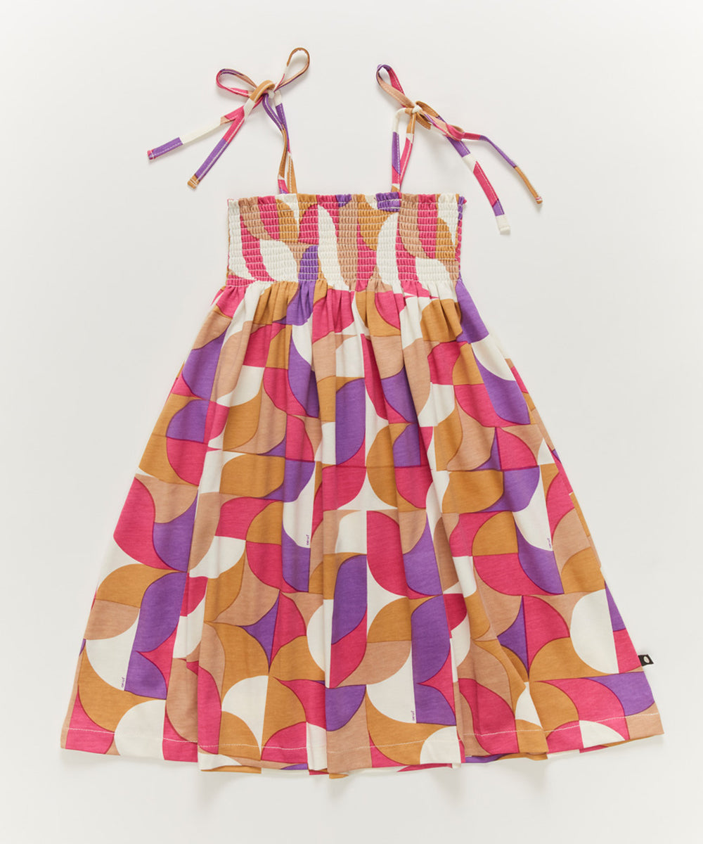 Smocked Dress in Fushia Geometric