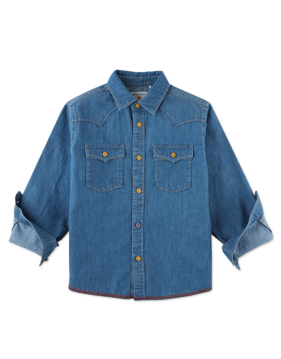 Denim Western Shirt | Light Blue Wash