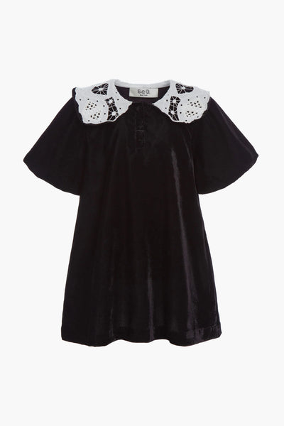 Black Eliana Embroidery Puff Sleeve Dress