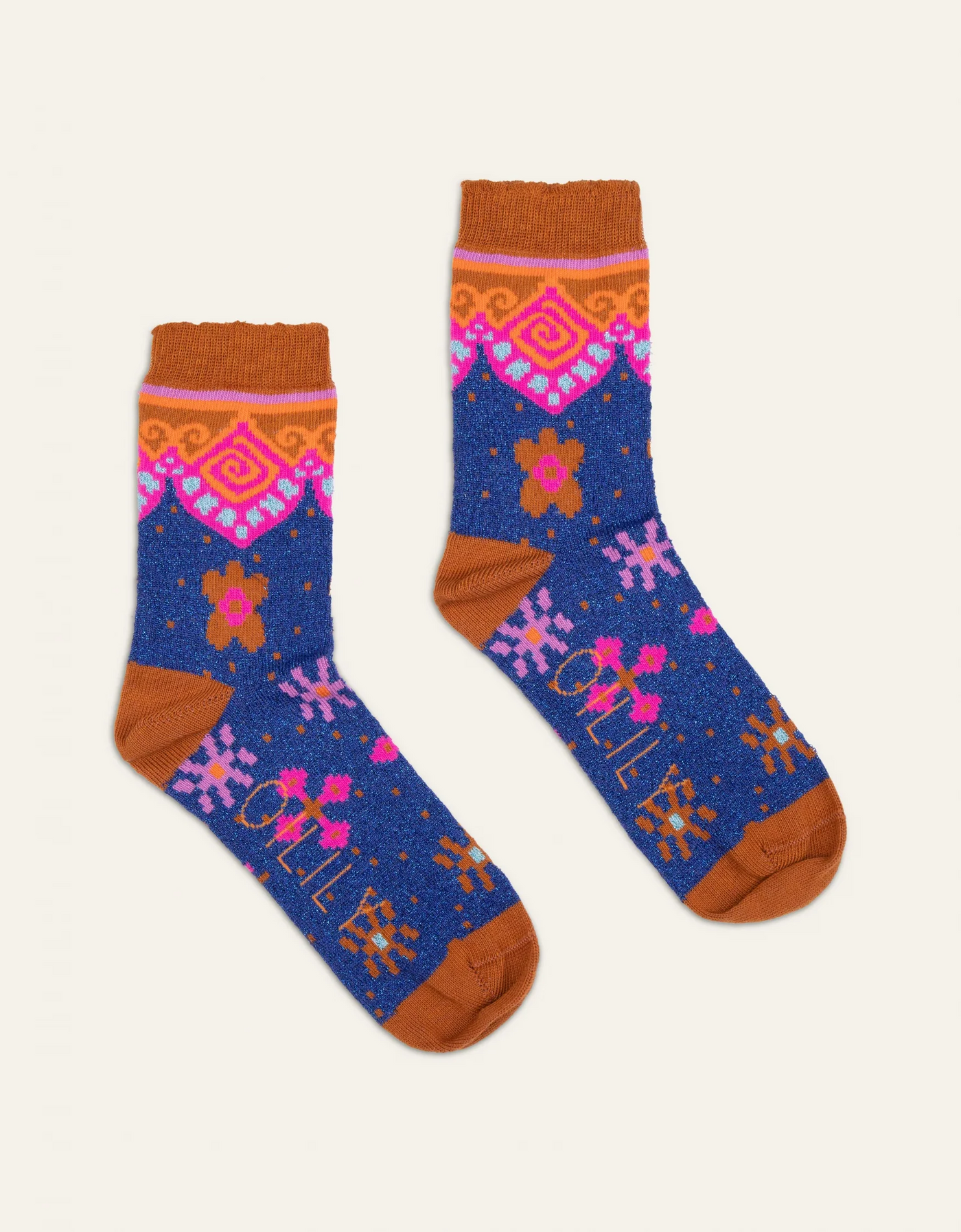 Blue Jacquard Calf Socks