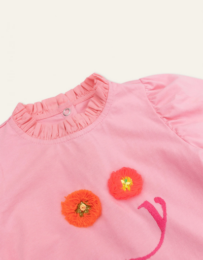 Pink Smiley Artwork Flowers T-Shirt