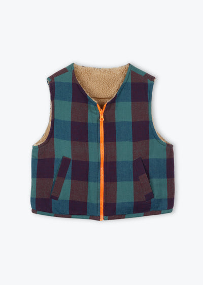 Check Reversible Vest With Sherpa Lining