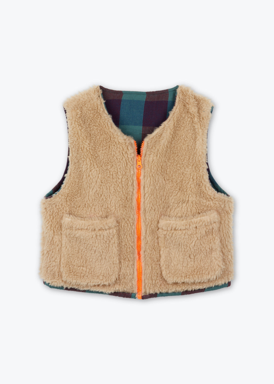Check Reversible Vest With Sherpa Lining