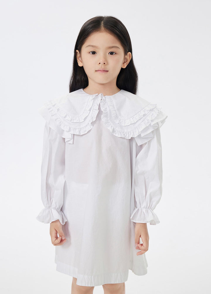 White Ruffle Collar Cotton Dress