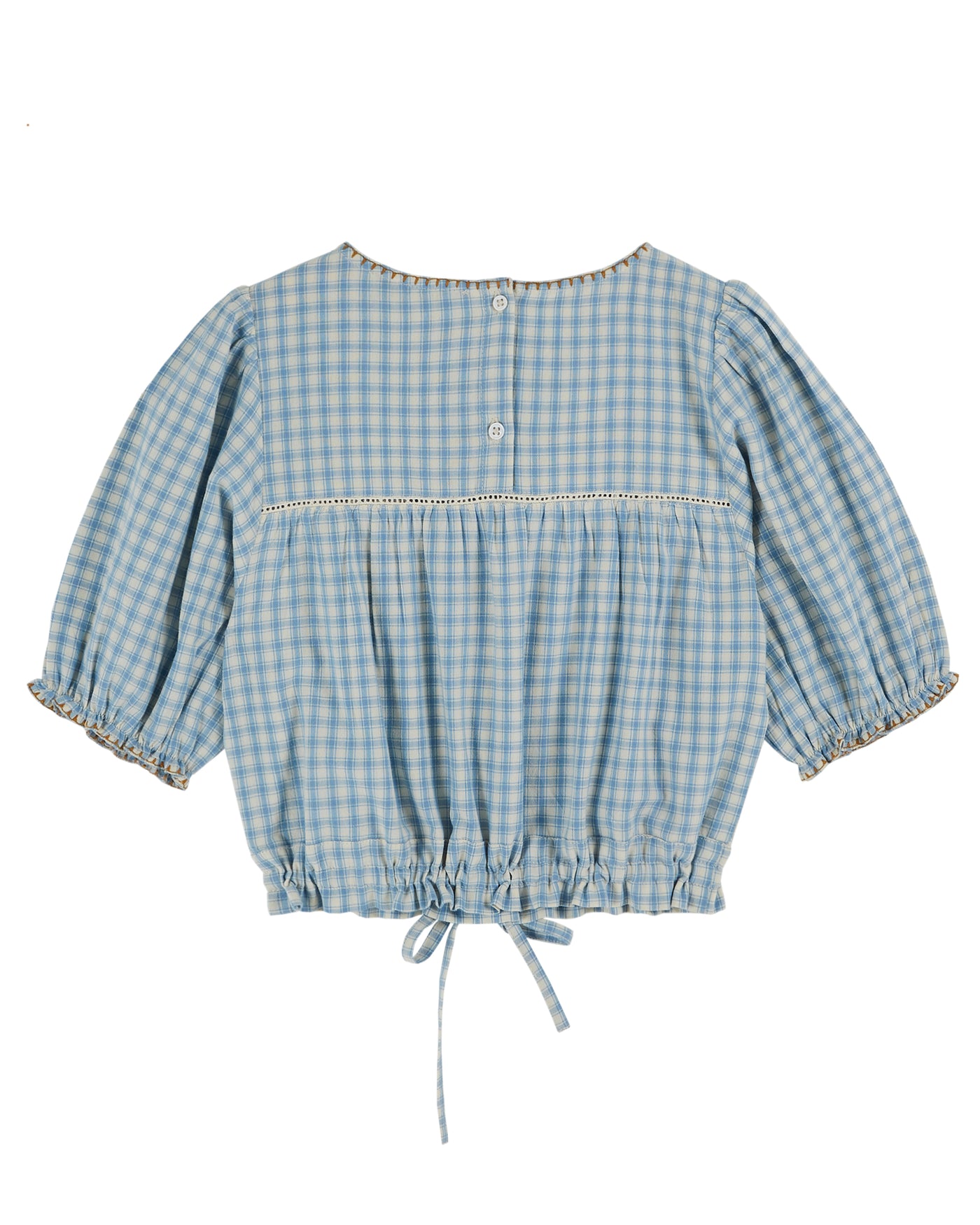Blue Check Embroidered Faience Blouse