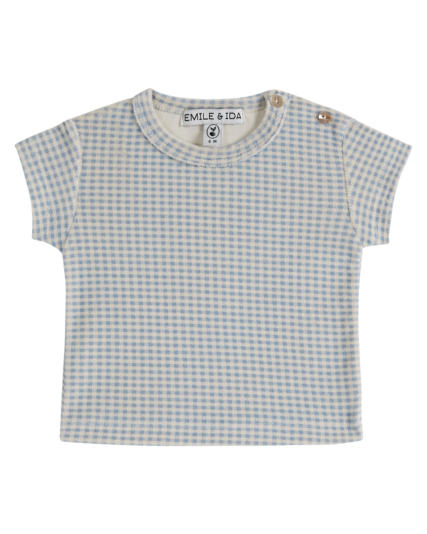 Baby Blue Gingham Printed Terry T-Shirt
