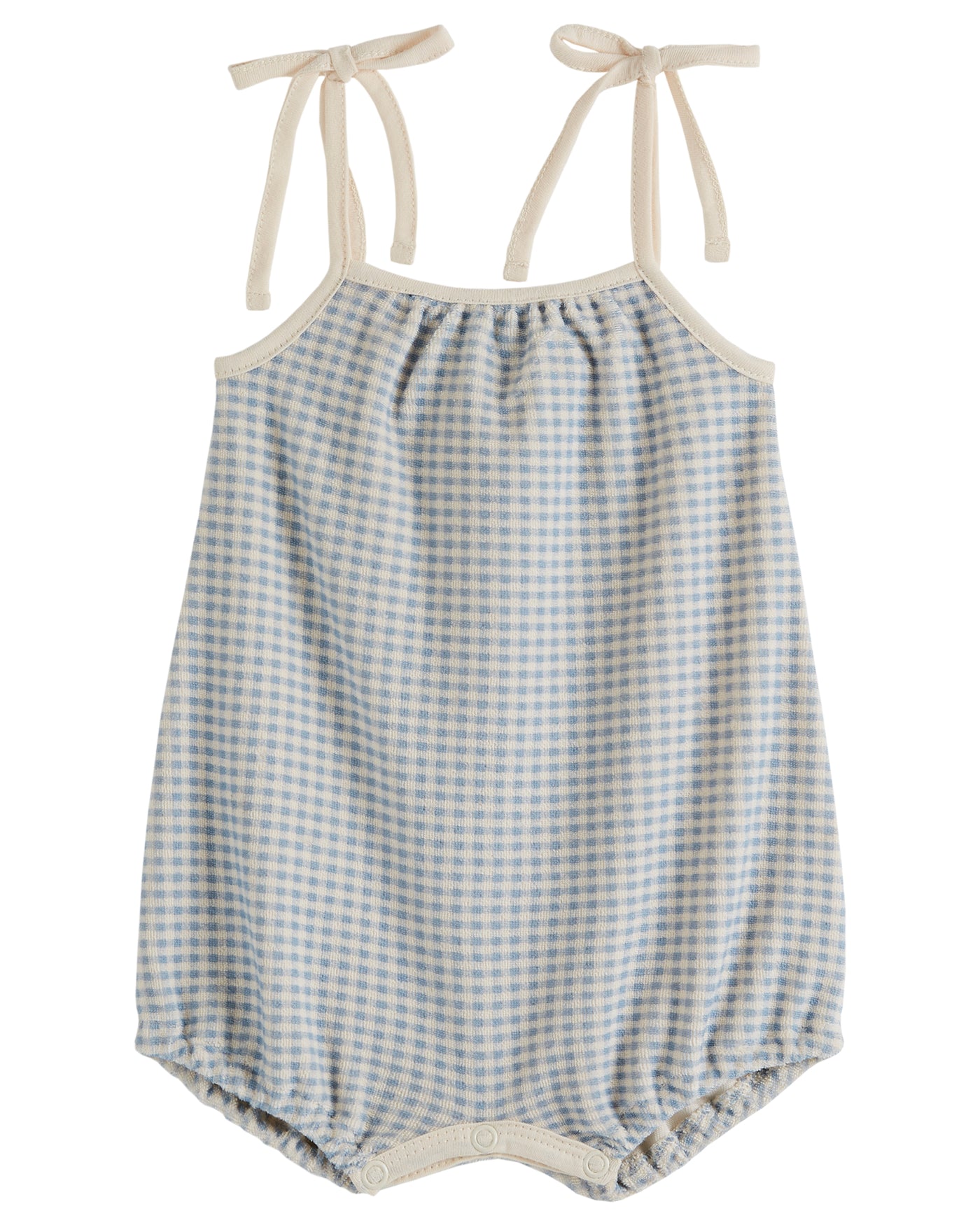 Blue Gingham Terry Cloth Romper