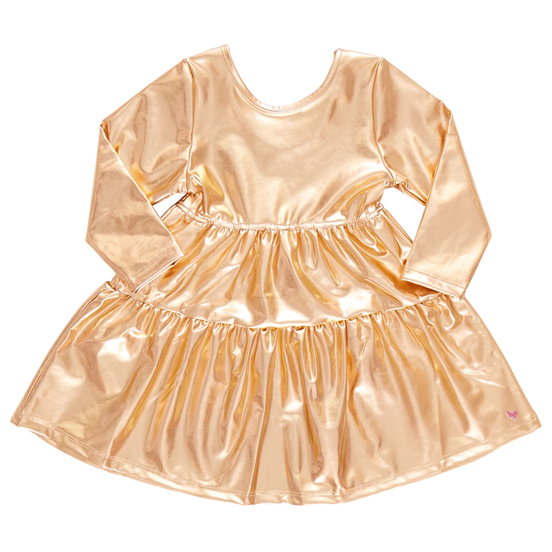 Girls Lame Polly Dress | Gold