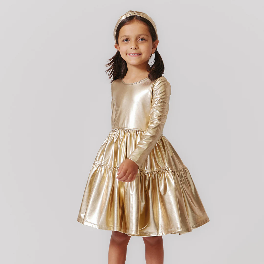 Girls Lame Polly Dress | Gold