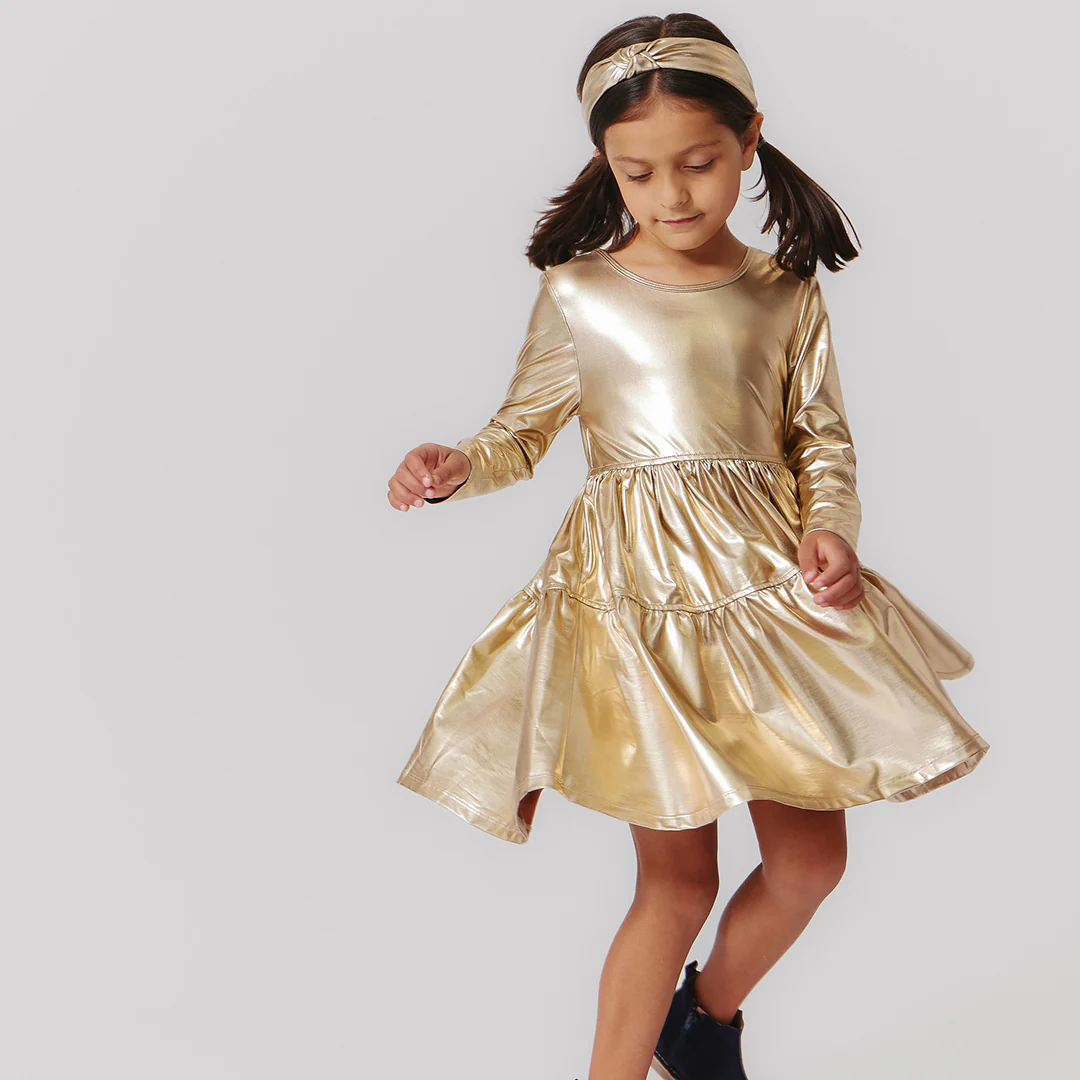 Girls Lame Polly Dress | Gold