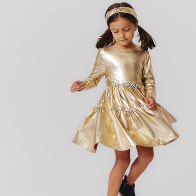 Girls Lame Polly Dress | Gold