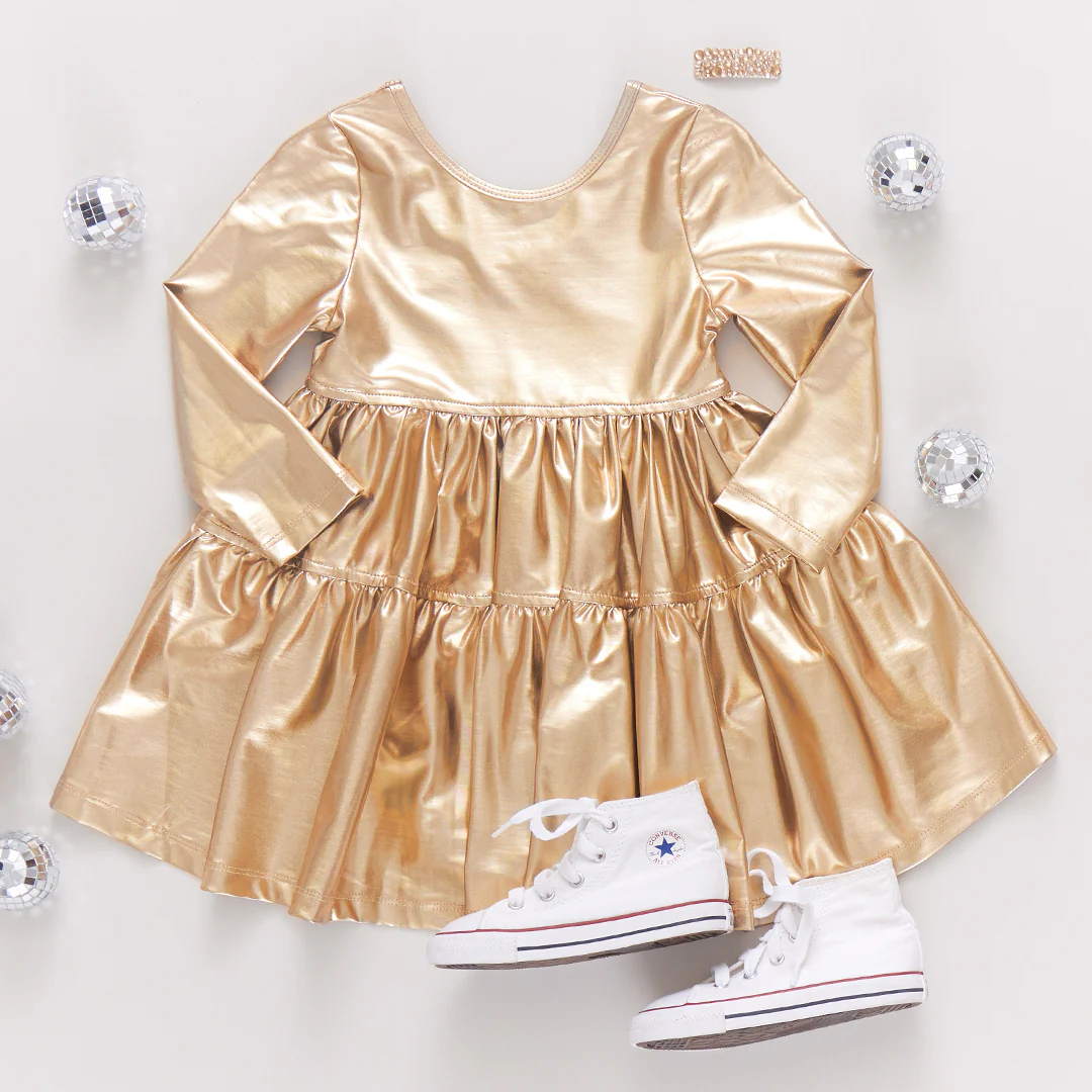 Girls Lame Polly Dress | Gold