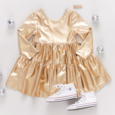 Girls Lame Polly Dress | Gold